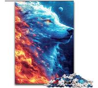 Puzzle 1000 pièces pour Adultes Loup de Glace et de feu pour Les Adolescents, Les Couples et Les Amis pour Les Anniversaires et Noël (Taille : 50x75cm)