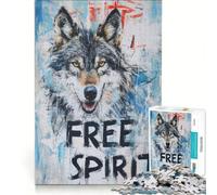 Puzzle 1000 pièces pour Adultes Loup Esprit Libre Jeu Impossible Interaction Parent-Enfant Liste de souhaits avec Le Père Noël 38x52cm