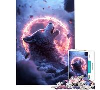 Puzzle 1000 pièces pour Adultes Loup Hurlant à Un Anneau de feu Jeu intellectuel Jeu Impossible Apprentissage Cadeau éducatif Père Noël Secret (Dimensions 38x52cm)