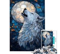 Puzzle 1000 pièces pour Adultes Loup Hurlant Art vitrail Puzzle Anti-Stress Découpe de précision Offre spéciale comme Cadeau pour Toute la Famille (Dimensions 38x26cm)