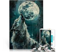 Puzzle 1000 pièces pour Adultes Loup Hurlant, Nuit de Lune Compétition de Vitesse Manuelle Cadeau d'anniversaire, Cadeaux 38x26cm