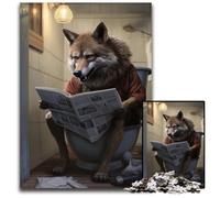 Puzzle 1000 pièces pour Adultes Loup lisant Un Journal Puzzles en Bois pour Adultes Parfait pour s'amuser en Famille à Noël, Thanksgiving, Les Anniversaires et Pâques 50x75cm/19,68x29,52 Pouces