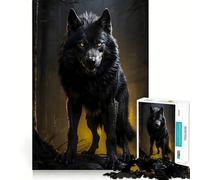 Puzzle 1000 pièces pour Adultes Loup Noir aux Yeux Jaunes Jeu de réflexion et de détente pour Un Anniversaire (38x52cm)