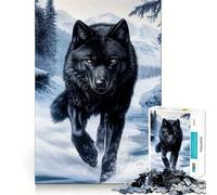 Puzzle 1000 pièces pour Adultes Loup Noir dans Un Paysage d'hiver Jeu d'articulation Pointue,Jouet de résolution de problèmes,Moment de détente et de Divertissement,décoration de Noël (38x52cm)