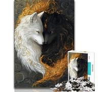 Puzzle 1000 pièces pour Adultes, Loup Noir et Blanc, Jeu de Quiz idéal pour Toute la Famille (Taille 75x50cm)