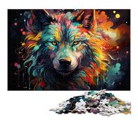 Puzzle 1000 pièces pour Adultes Loup Noir psychédélique coloré Puzzle en Bois Jouet éducatif 1000 pièces (75 x 50 cm)