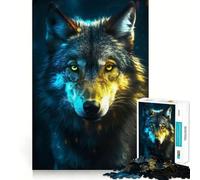 Puzzle 1000 pièces pour Adultes Loup Noir sous lumière néon Pièces aux découpes nettes,activité cérébrale stimulante,Moment de détente et de Divertissement,Cadeau Artistique d'anniversaire (50x75cm)