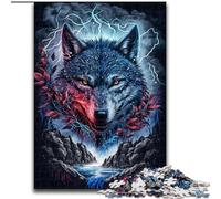 Puzzle 1000 pièces pour Adultes, Loup Peint en Bois, idéal pour décorer ou Offrir en Cadeau d'anniversaire 50x75cm. Un Casse-tête Stimulant - Jouet Relaxant pour Adolescents.