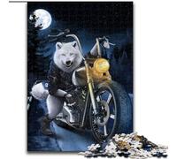 Puzzle 1000 pièces pour Adultes Loup Polaire chevauchant Une Moto en Bois, pour Noël et Le Nouvel an, Cadeau de Vacances 50x75cm pour Un Jeu interactif en Famille