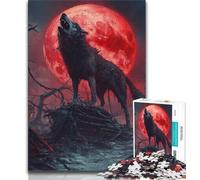 Puzzle 1000 pièces pour Adultes Loup sous la Lune de Sang, Jouets éducatifs et éducatifs pour la Famille, renforce l'amour Entre Les Couples 38x26cm