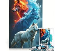 Puzzle 1000 pièces pour Adultes Loups élémentaires Feu Glace, Jeu Impossible, défi Difficile, renforce l'amour Entre Les Couples 38x26cm