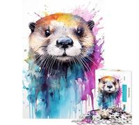 Puzzle 1000 pièces pour Adultes Loutre de mer Aquarelle Jeu Stimulant Jouet éducatif Course de Vitesse Manuelle Cadeau d'anniversaire (Taille 38x52cm)