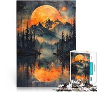 Puzzle 1000 pièces pour Adultes Lune Orange sur Les Montagnes Jouets éducatifs d'apprentissage Une œuvre d'art 38x26cm