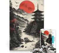 Puzzle 1000 pièces pour Adultes Lune Rouge Japon Jeu de réflexion Difficile Cadeau Original pour Un Anniversaire ou Noël 50x75cm