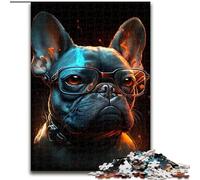 Puzzle 1000 pièces pour Adultes, Lunettes, Bouledogue français, en Bois, Divertissement Relaxant, Cadeau de Noël idéal et décoration d'intérieur, 1000 pièces(50x75cm)
