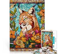 Puzzle 1000 pièces pour Adultes Lynx en vitrail pour Le Jeu éducatif Challenge Toy avec des pièces de Formes aléatoires entièrement imbriquées 52x38cm