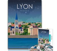 Puzzle 1000 pièces pour Adultes, Lyon, France, Voyage, Art, Jouets éducatifs, Jeux familiaux avec Affiche et fiche de Questions-réponses Assorties, 50x75cm
