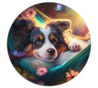 Puzzle 1000 pièces pour Adultes : Magnifique Puzzle Miniature Rond représentant Un Berger américain. Un défi créatif pour Les passionnés, Un pour se détendre (67,5 x 67,5 cm).