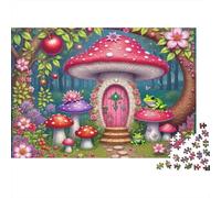 Puzzle 1000 pièces pour Adultes Maison Champignon Fée - Maison fée Rose Champignon, Difficile, épais, Robuste, qualité supérieure, Vibrant, Difficile, Antidote au Stress 38x26cm/1000pcs