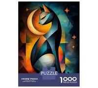 Puzzle 1000 Pièces Pour Adultes Modern Cubism Cat And Moon - Abstract Geometric Feline Art Puzzle Pour Adultes Jeux Relaxants Analyse Et Logique, Idéal Comme Cadeau Pour Toute La Famille 70x50cm/1000p