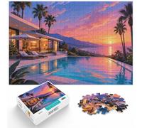 Puzzle 1000 pièces pour Adultes, Modern House with Pool at Sunset | Comme idée cadeau de Noël : ce puzzle adulte 1000 pièces apporte un puzzle classique aux loisirs du Nouvel An.