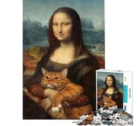 Puzzle 1000 pièces pour Adultes Mona Lisa Meme Cat Motif Difficile à Assembler décoration intérieure Jouet pour Les 14 Ans et Plus 38x52cm