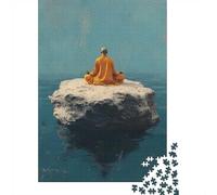 Puzzle 1000 pièces pour Adultes, Monk Meditating on a Rock in The Ocean