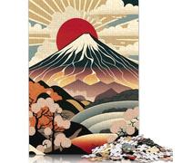 Puzzle 1000 pièces pour adultes Mont Fuji Rétro Pop Art Puzzle carré créatif pour Adultes Puzzle en Bois Décoration de la Maison Puzzle 1000 pièces(75x50cm)