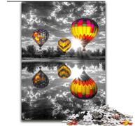 Puzzle 1000 pièces pour Adultes Montgolfière Noir et Blanc, Jeu Stimulant et Familial avec des pièces de Formes aléatoires entièrement emboîtables (Taille 50x75cm)