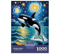 Puzzle 1000 Pièces pour Adultes Moonlit Ocean an Orca’s Leap Under The Starry Sky Van Gogh Style Art Puzzle pour Adultes - Jeux De Détente - Niveau De Difficulté : Difficile - Idéal comme Cadeau pour