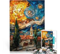 Puzzle 1000 pièces pour Adultes Mosaïque de vitraux de Nuit étoilée Soulagement du Stress pour la décoration intérieure 38x26cm