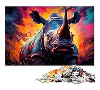 Puzzle 1000 pièces pour Adultes Motif Animalier rhinocéros coloré psychédélique pour Adultes et Enfants Puzzle en Bois Excellent Cadeau 1000 pièces (75 x 50 cm)