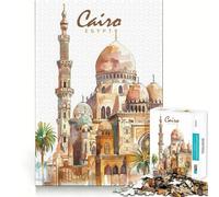 Puzzle 1000 pièces pour Adultes,Motif Aquarelle de la Ville du Caire,Assemblage Parfait,Jeu de réflexion,Cadeau,Jeu Lent,décoration Murale de Noël (38x26cm)