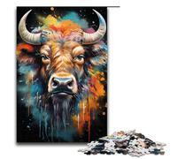 Puzzle 1000 pièces pour Adultes Motif Aquarelle psychédélique coloré de Buffle Puzzle en Bois Jeu éducatif pour Adultes Jouet de défi 1000 pièces (75 x 50 cm)