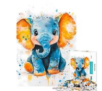 Puzzle 1000 pièces pour Adultes Motif bébé éléphant Aquarelle défi éducatif décoration Murale Jouet Anti-Stress à partir de 14 Ans (38x52cm)