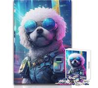 Puzzle 1000 pièces pour Adultes, Motif Bichon Frisé Cyberpunk, idéal pour des Moments de détente Découpe de Haute précision Dimensions:50x75cm