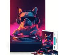 Puzzle 1000 pièces pour Adultes,Motif Bouledogue,DJ et Bouledogue français,mème Musical,Jeu de réflexion Amusant et Complexe, pour Noël (50x75cm)