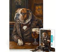 Puzzle 1000 pièces pour Adultes,Motif Bouledogue,pub Irlandais,Jeu de réflexion Amusant, pour Noël (38x52cm)