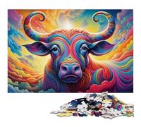 Puzzle 1000 pièces pour Adultes, Motif Buffle psychédélique, Jeu interactif Familial, défi cérébral, 50x75cm / 19,68x29,52 Pouces