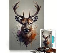 Puzzle 1000 pièces pour Adultes,Motif cerf Aquarelle,décoration soignée,Jeu de Construction,Jeu de Paix,Cadeau d'anniversaire (50x75cm)