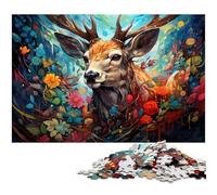 Puzzle 1000 pièces pour Adultes Motif cerf psychédélique coloré décoration Murale Cadeau d'anniversaire Art Mural 1000 pièces (75 x 50 cm)