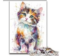 Puzzle 1000 pièces pour Adultes, Motif Chat Aquarelle, Jeu interactif Familial, Cadeau Stimulant pour Les Cerveaux (Taille 50x75cm)