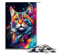 Puzzle 1000 pièces pour Adultes Motif Chat coloré et Beau Amusant en Famille avec Affiche et fiche de Questions réponses Assorties 75 x 50 cm