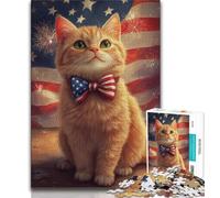 Puzzle 1000 pièces pour Adultes, Motif Chat Drapeau américain, idéal comme Cadeau pour Toute la Famille, de 14 à 18 Ans (Taille 75x50cm)