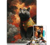 Puzzle 1000 pièces pour Adultes, Motif Chat du Nouvel an Chinois, Jeu Familial Anti-Stress, défi Difficile, Collection d'artistes, Beaux-Arts (50x75cm)