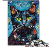 Puzzle 1000 pièces pour Adultes,Motif Chat et Ciel Nocturne,en Bois,idéal pour Noël et Le Nouvel an,idéal pour Les fêtes de Fin d'année 50x75cm,pour la décoration,l'entraînement cérébral de Noël.