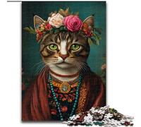 Puzzle 1000 pièces pour Adultes, Motif Chat et Frida Kahlo, idéal pour décorer Un Bureau, Une Chambre ou Un Salon (Taille 50x75cm)