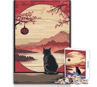 Puzzle 1000 pièces pour Adultes, Motif Chat et Paysage Japonais Idéal pour se détendre Jeu fiable et précis Dimensions:50x75cm
