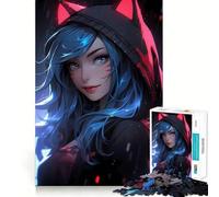 Puzzle 1000 pièces pour Adultes,Motif Chat Fille,Bleu néon,Anime,Ajustement Parfait,Jeu de réflexion,Cadeau,Jeu Lent,décoration Murale de Noël (50x75cm)