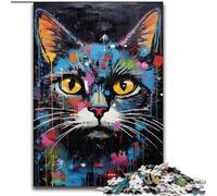 Puzzle 1000 pièces pour Adultes, Motif Chat Graffiti, Anti-Stress, idéal pour Les Vacances à la Maison, pour Tuer Le Temps et améliorer l'amour Entre Couples (50x75cm)